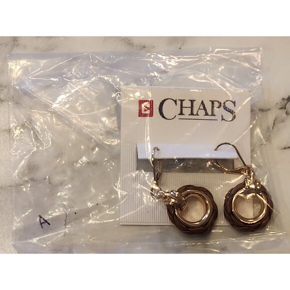 Chaps Gold-Tone & Brown Braided Hoop Leverback Earrings For Women - Picture 2 of 5